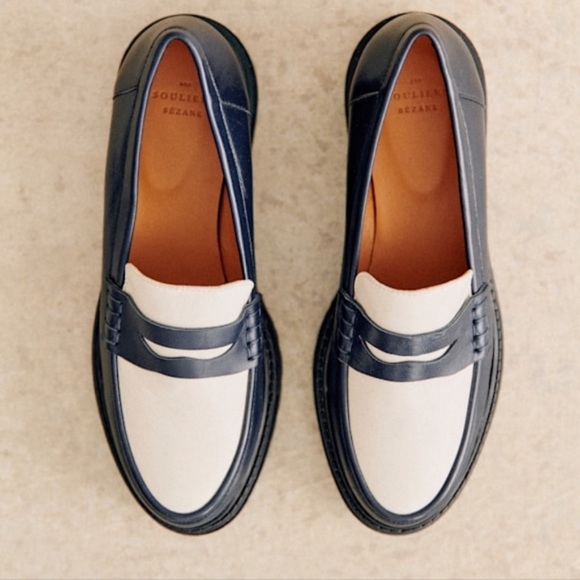 Sezane Albane Navy and White Loafers 37 EUC - Picture 2 of 8
